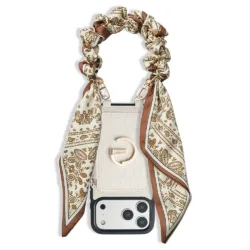 Custype รุ่น Crocodile Pattern Leather with Pouch & Silk Scarf Wrist Strap - เคส iPhone 17 Pro Max - สี Beige