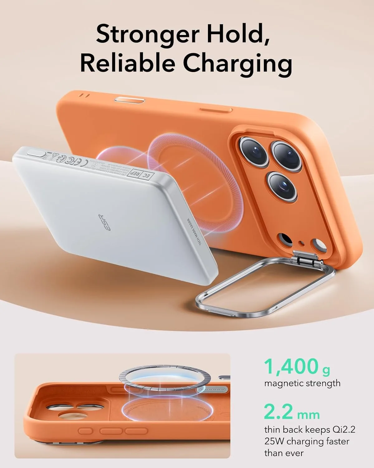 ESR รุ่น Cloud Soft with Stash Stand (Camera Control Button) - เคส iPhone 17 Pro Max - สี Orange 4 ESR รุ่น Cloud Soft with Stash Stand (Camera Control Button) - เคส iPhone 17 Pro Max - สี Orange - Image 4