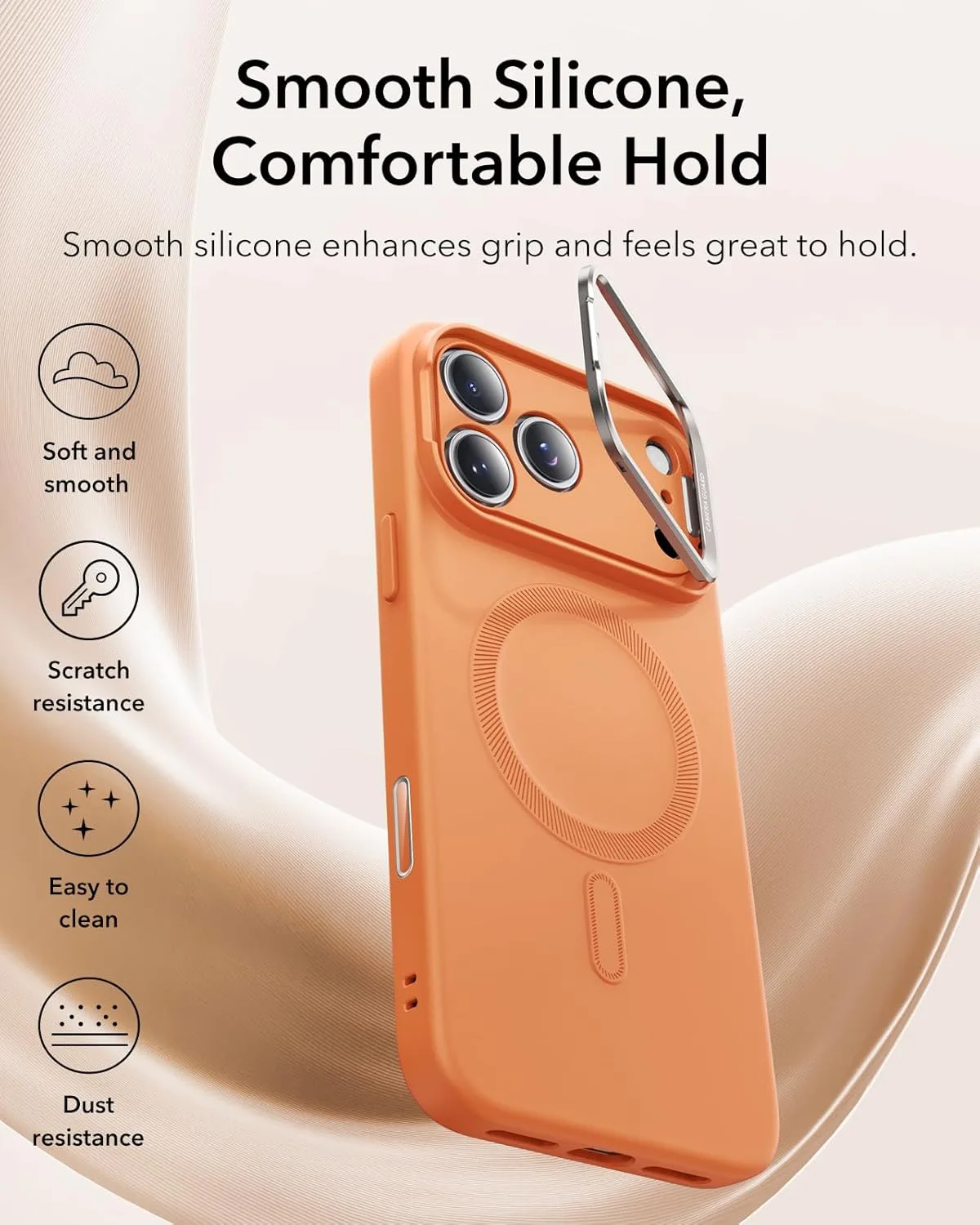 ESR รุ่น Cloud Soft with Stash Stand (Camera Control Button) - เคส iPhone 17 Pro Max - สี Orange 5 ESR รุ่น Cloud Soft with Stash Stand (Camera Control Button) - เคส iPhone 17 Pro Max - สี Orange - Image 5