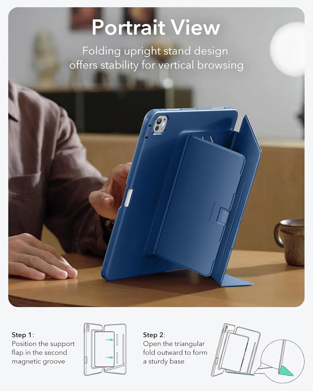 ESR รุ่น Flip Magnetic Case (Pencil Holder) - เคส iPad Pro 11" (M5/M4) - สี Blue 4 ESR รุ่น Flip Magnetic Case (Pencil Holder) - เคส iPad Pro 11" (M5/M4) - สี Blue - Image 4