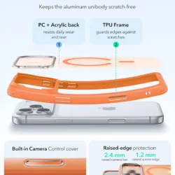 ESR รุ่น Classic Hybrid Case with Stash Stand (Camera Control Button) - เคส iPhone 17 Pro Max - สี Frosted Orange 12 ESR รุ่น Classic Hybrid Case with Stash Stand (Camera Control Button) - เคส iPhone 17 Pro Max - สี Frosted Orange