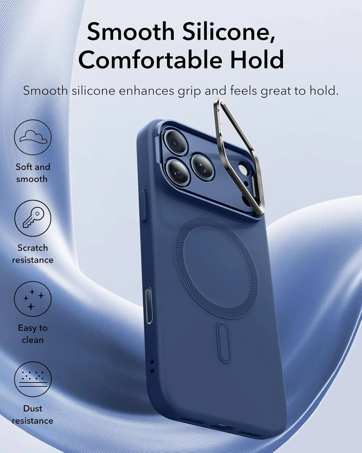 ESR รุ่น Cloud Soft with Stash Stand (Camera Control Button) - เคส iPhone 17 Pro Max - สี Navy Blue 5 ESR รุ่น Cloud Soft with Stash Stand (Camera Control Button) - เคส iPhone 17 Pro Max - สี Navy Blue - Image 5