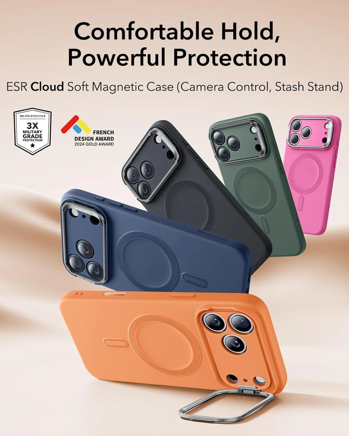 ESR รุ่น Cloud Soft with Stash Stand (Camera Control Button) - เคส iPhone 17 Pro Max - สี Orange 7 ESR รุ่น Cloud Soft with Stash Stand (Camera Control Button) - เคส iPhone 17 Pro Max - สี Orange - Image 7
