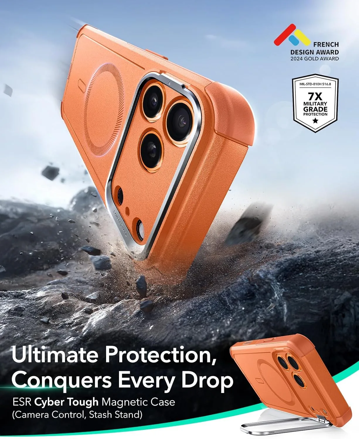 ESR รุ่น Cyber Tough Case with Stash Stand (Camera Control Button) - เคส iPhone 17 Pro Max - สี Orange 2 ESR รุ่น Cyber Tough Case with Stash Stand (Camera Control Button) - เคส iPhone 17 Pro Max - สี Orange - Image 2