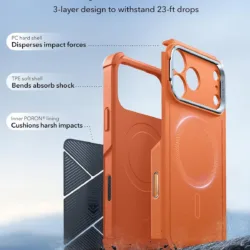 ESR รุ่น Cyber Tough Case with Stash Stand (Camera Control Button) - เคส iPhone 17 Pro - สี Orange
