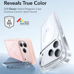 ESR รุ่น Classic Hybrid Case with Stash Stand (Camera Control Button) - เคส iPhone 17 Pro - สี Frosted Bubblegum Pink