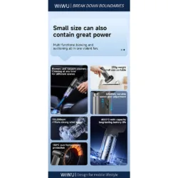 WiWU รุ่น Hurricane Ultra High Speed Fan - พัดลม+ดูดฝุ่น แบบพกพา 2-in-1 - สี Gray