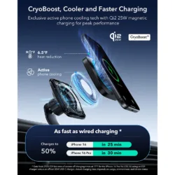 ESR รุ่น OmniLock Magnetic Car Charger with CryoBoost (25W) - แท่นชาร์จไร้สายติดช่องแอร์ในรถ - สี Black
