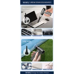 WiWU รุ่น Hurricane Ultra High Speed Fan - พัดลม+ดูดฝุ่น แบบพกพา 2-in-1 - สี Gray