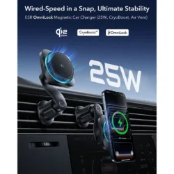 ESR รุ่น OmniLock Magnetic Car Charger with CryoBoost (25W) - แท่นชาร์จไร้สายติดช่องแอร์ในรถ - สี Black