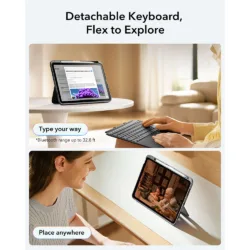 ESR รุ่น Flex Keyboard Case (Detachable) - เคส iPad 11" (A16/2025), iPad 10.9" (10th/2022) - สี Dark Gray (US Layout)