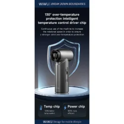 WiWU รุ่น Hurricane Ultra High Speed Fan - พัดลม+ดูดฝุ่น แบบพกพา 2-in-1 - สี Gray