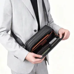 WiWU รุ่น Master Genuine Leather Fingerprint Lock Crossbody Bag - กระเป๋าคาดอก - สี Black