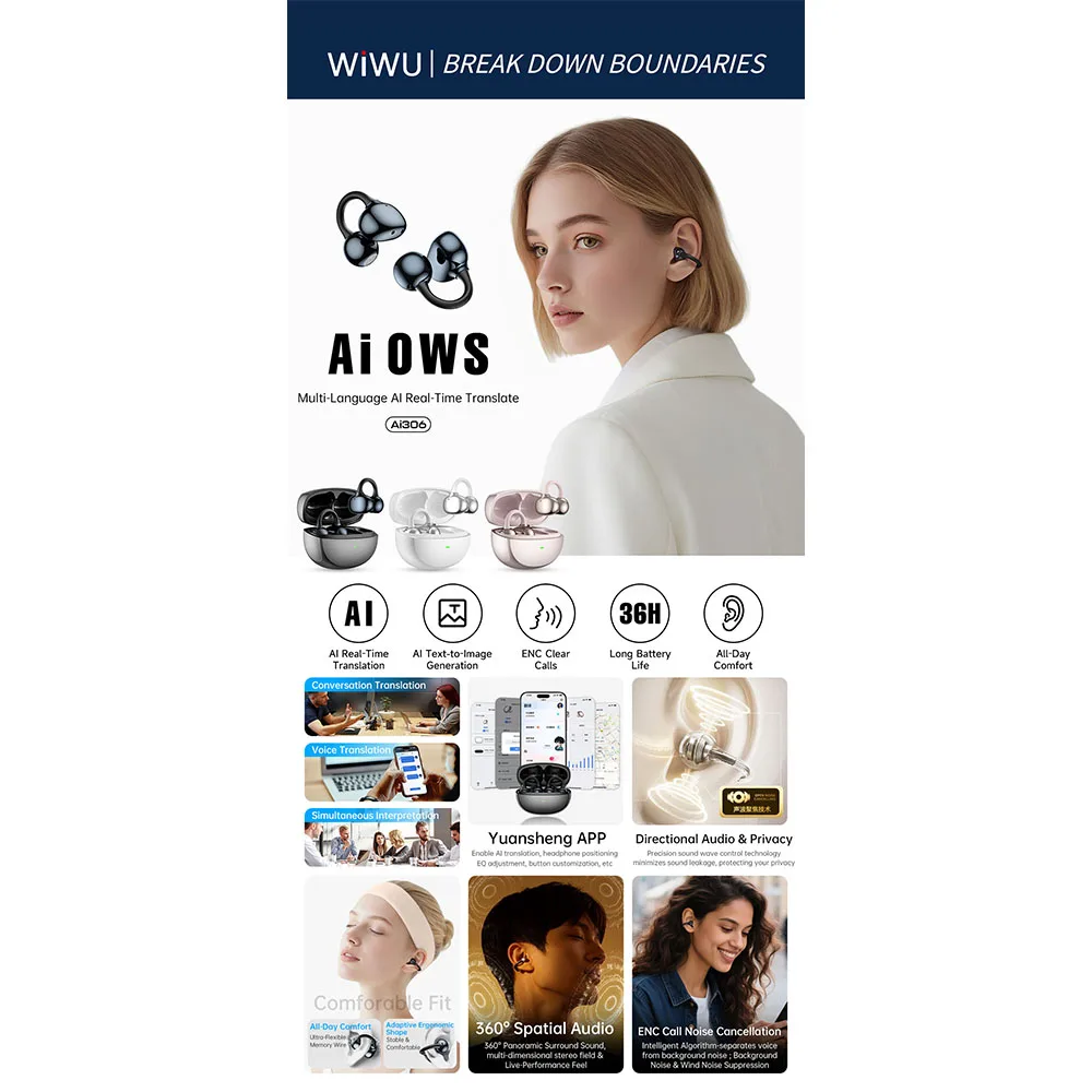 WiWU รุ่น Ai306 - หูฟังไร้สาย - สี Gold 6 WiWU รุ่น Ai306 - หูฟังไร้สาย - สี Gold - Image 6