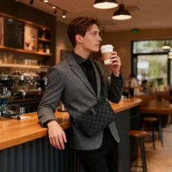 WiWU รุ่น Master Genuine Leather Fingerprint Lock Crossbody Bag - กระเป๋าคาดอก - สี Black