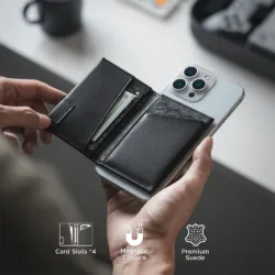 Vulkit รุ่น VPA111 Magnetic Card Holder Wallet - ที่เก็บบัตรติดหลังมือถือ - สี Nappa - Black