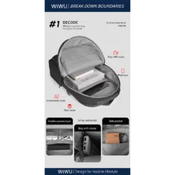 WiWU รุ่น Warriors Backpack X Pro - กระเป๋าเป้สะพายหลัง - สี Black