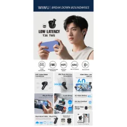 WiWU รุ่น T36 Gaming Buds - หูฟังไร้สาย - สี Black