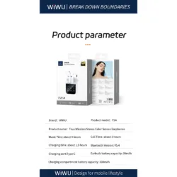 WiWU รุ่น T24 True Wireless - หูฟังไร้สาย - สี White