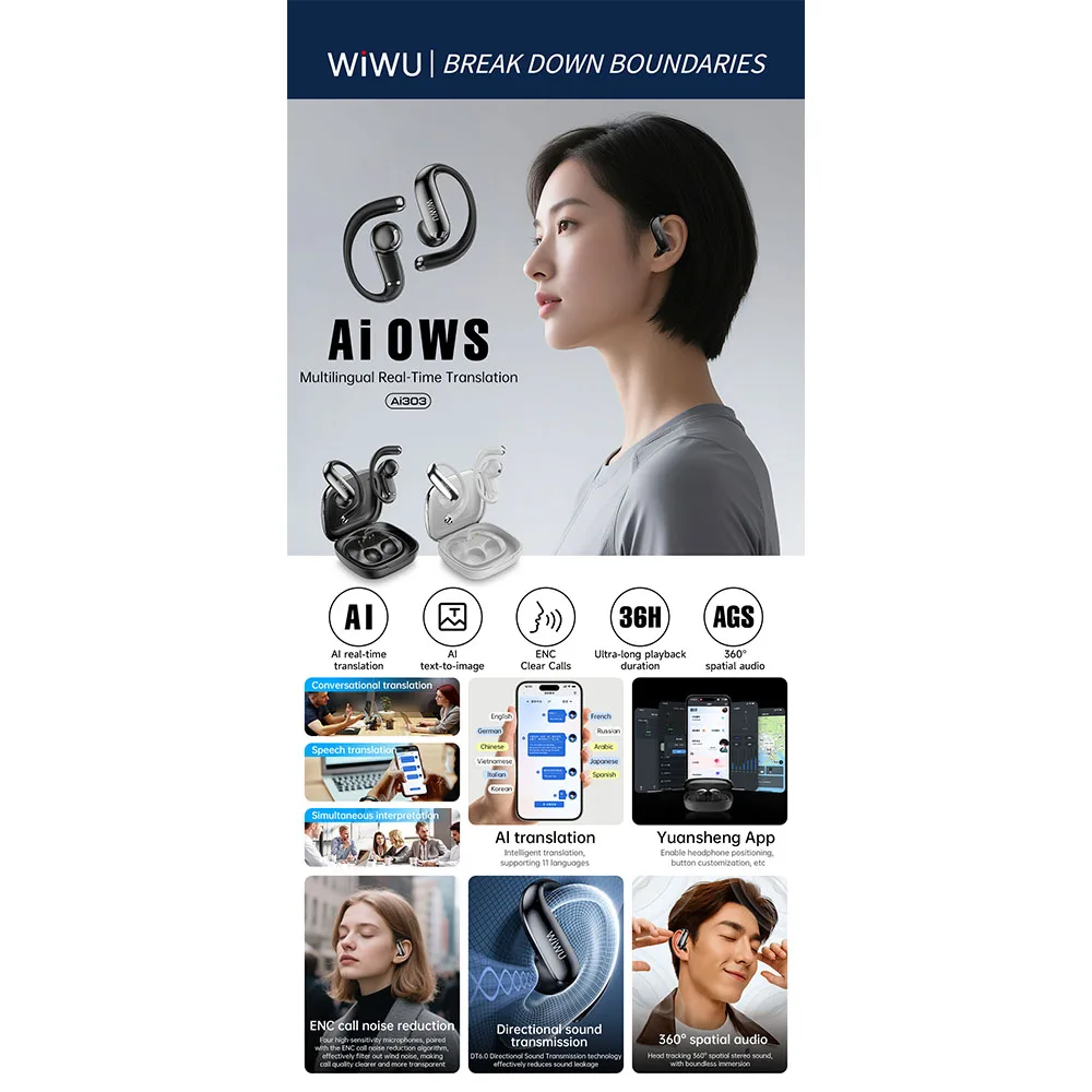 WiWU รุ่น Ai303 - หูฟังไร้สาย - สี Black 5 WiWU รุ่น Ai303 - หูฟังไร้สาย - สี Black - Image 5