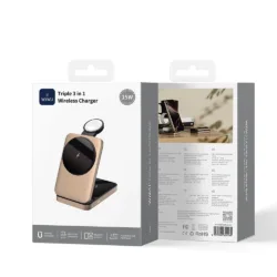 WiWU รุ่น Triple 3-in-1 Wireless Charger (Wi-W038) - แท่นชาร์จไร้สาย - สี Gold