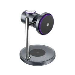 WiWU รุ่น 3-in-1 Space Station Magnetic Wireless Charger Qi2.2 (Wi-W041) - แท่นชาร์จไร้สาย - สี Black