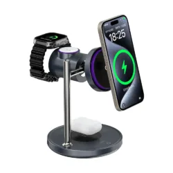 WiWU รุ่น 3-in-1 Space Station Magnetic Wireless Charger Qi2.2 (Wi-W041) - แท่นชาร์จไร้สาย - สี Black