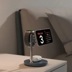 WiWU รุ่น 3-in-1 Space Station Magnetic Wireless Charger Qi2.2 (Wi-W041) - แท่นชาร์จไร้สาย - สี Black