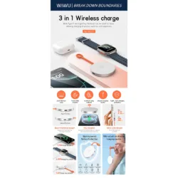 WiWU รุ่น Coin 3-in-1 Wireless Charger (Wi-W037) - แท่นชาร์จไร้สาย - สี White
