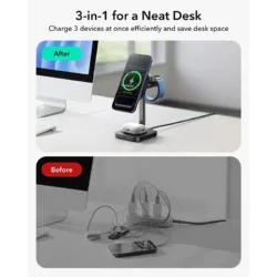 ESR รุ่น Qi2.2 3-in-1 Wireless Charging Station with CryoBoost (25W) แท่นชาร์จไร้สาย - สี Black (NoPlug)