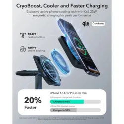 ESR รุ่น Qi2.2 3-in-1 Wireless Charging Station with CryoBoost (25W) แท่นชาร์จไร้สาย - สี Black (NoPlug)