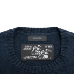 GRAMS(28) X MV Agusta รุ่น Short Sleeve Sweater (L) - เสื้อสเวตเตอร์แขนสั้น - สี Dark Navy