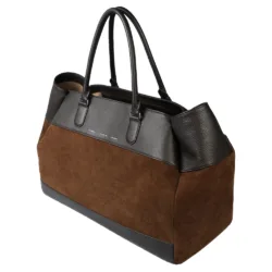 GRAMS(28) X MV Agusta รุ่น 184 Weekender Tote - กระเป๋าโท้ท - สี Dark Brown Pebbled / Suede