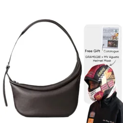 GRAMS(28) X MV Agusta รุ่น 192 Essential Half Moon Bag - กระเป๋าสะพายข้าง - สี Dark Brown Pebbled