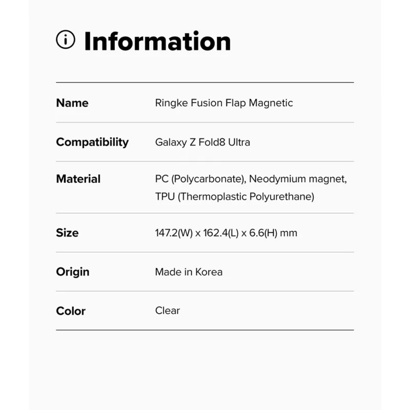 Ringke รุ่น Fusion Flap Magnetic - เคส Galaxy Z Fold 8 Ultra - สี Clear