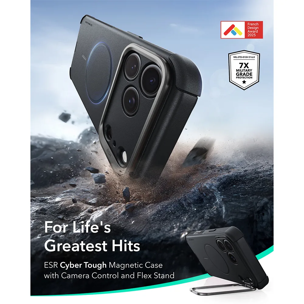 ESR รุ่น Cyber Tough Stash Stand (Camera Control) - เคส iPhone 18 Pro / 17 Pro - สี Black 2 ESR รุ่น Cyber Tough Stash Stand (Camera Control) - เคส iPhone 18 Pro / 17 Pro - สี Black - Image 2