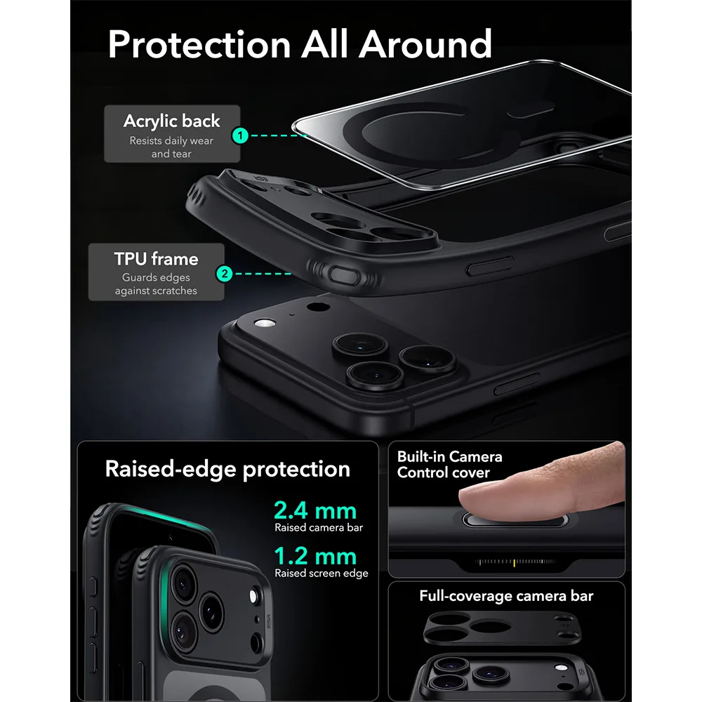 ESR รุ่น Classic Hybrid (Camera Control) - เคส iPhone 18 Pro / 17 Pro - สี Clear Black 4 ESR รุ่น Classic Hybrid (Camera Control) - เคส iPhone 18 Pro / 17 Pro - สี Clear Black - Image 4