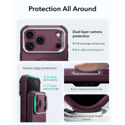 ESR รุ่น Cyber Tough Stash Stand (Camera Control) - เคส iPhone 18 Pro Max / 17 Pro Max - สี Deep Burgundy 13 ESR รุ่น Cyber Tough Stash Stand (Camera Control) - เคส iPhone 18 Pro Max / 17 Pro Max - สี Deep Burgundy
