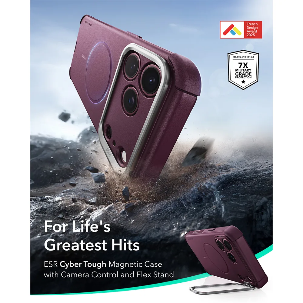 ESR รุ่น Cyber Tough Stash Stand (Camera Control) - เคส iPhone 18 Pro Max / 17 Pro Max - สี Deep Burgundy 2 ESR รุ่น Cyber Tough Stash Stand (Camera Control) - เคส iPhone 18 Pro Max / 17 Pro Max - สี Deep Burgundy - Image 2