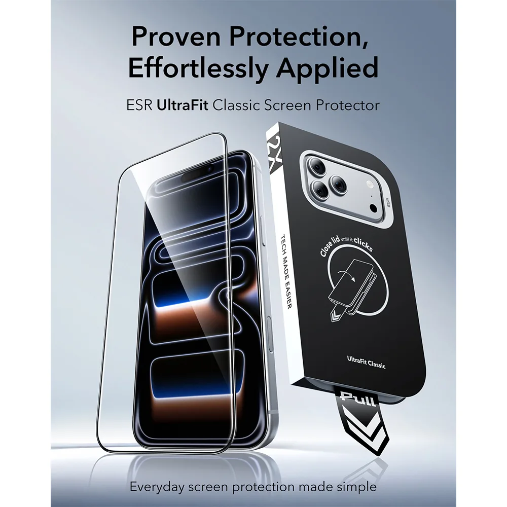 ESR รุ่น UltraFit Classic Screen Protector – ฟิล์มกระจก iPhone 18 Pro Max (แพ็ค 2 ชิ้น) 2 ESR รุ่น UltraFit Classic Screen Protector – ฟิล์มกระจก iPhone 18 Pro Max (แพ็ค 2 ชิ้น) - Image 2