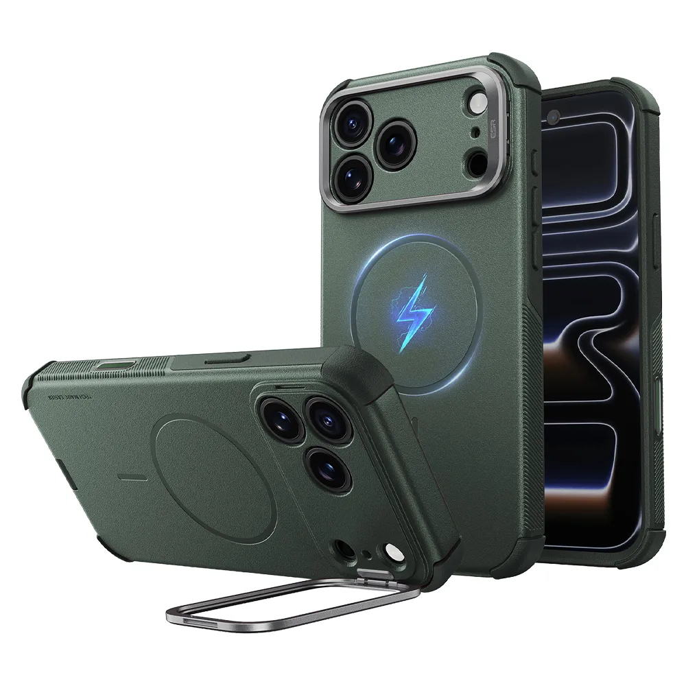 ESR รุ่น Cyber Tough Stash Stand (Camera Control) - เคส iPhone 18 Pro Max / 17 Pro Max - สี Green 1 ESR รุ่น Cyber Tough Stash Stand (Camera Control) - เคส iPhone 18 Pro Max / 17 Pro Max - สี Green