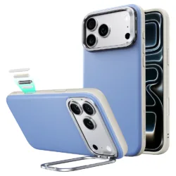 ESR รุ่น Leather Stash Stand (Camera Control) - เคส iPhone 18 Pro / 17 Pro - สี Light Blue