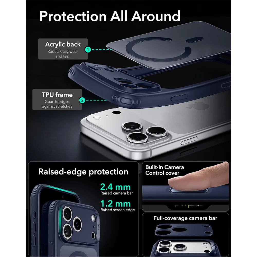 ESR รุ่น Classic Hybrid (Camera Control) - เคส iPhone 18 Pro / 17 Pro - สี Frosted Blue 4 ESR รุ่น Classic Hybrid (Camera Control) - เคส iPhone 18 Pro / 17 Pro - สี Frosted Blue - Image 4
