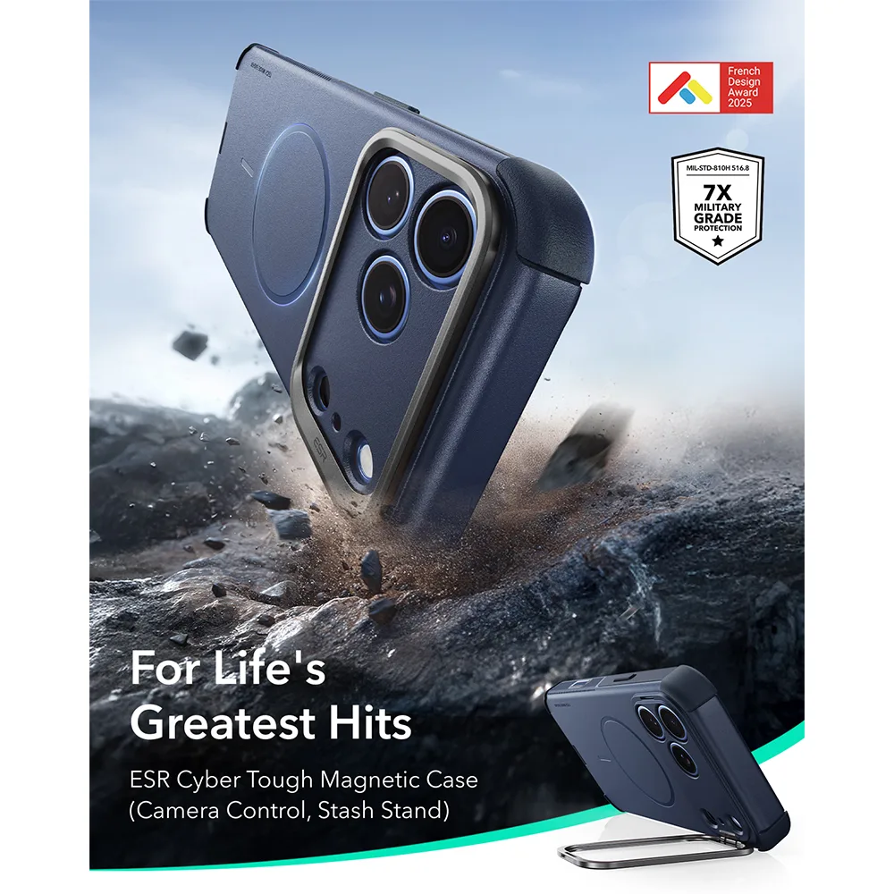 ESR รุ่น Cyber Tough Stash Stand (Camera Control) - เคส iPhone 18 Pro / 17 Pro - สี Navy Blue 2 ESR รุ่น Cyber Tough Stash Stand (Camera Control) - เคส iPhone 18 Pro / 17 Pro - สี Navy Blue - Image 2