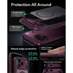 ESR รุ่น Classic Hybrid (Camera Control) - เคส iPhone 18 Pro / 17 Pro - สี Frosted Deep Burgundy 9 ESR รุ่น Classic Hybrid (Camera Control) - เคส iPhone 18 Pro / 17 Pro - สี Frosted Deep Burgundy