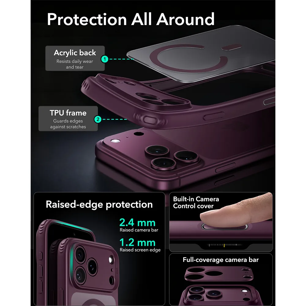 ESR รุ่น Classic Hybrid (Camera Control) - เคส iPhone 18 Pro / 17 Pro - สี Frosted Deep Burgundy 4 ESR รุ่น Classic Hybrid (Camera Control) - เคส iPhone 18 Pro / 17 Pro - สี Frosted Deep Burgundy - Image 4