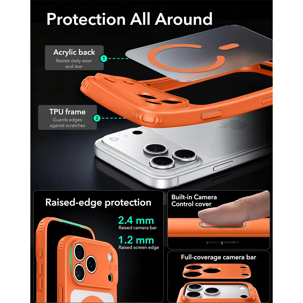 ESR รุ่น Classic Hybrid (Camera Control) - เคส iPhone 18 Pro Max / 17 Pro Max - สี Frosted Orange 4 ESR รุ่น Classic Hybrid (Camera Control) - เคส iPhone 18 Pro Max / 17 Pro Max - สี Frosted Orange - Image 4
