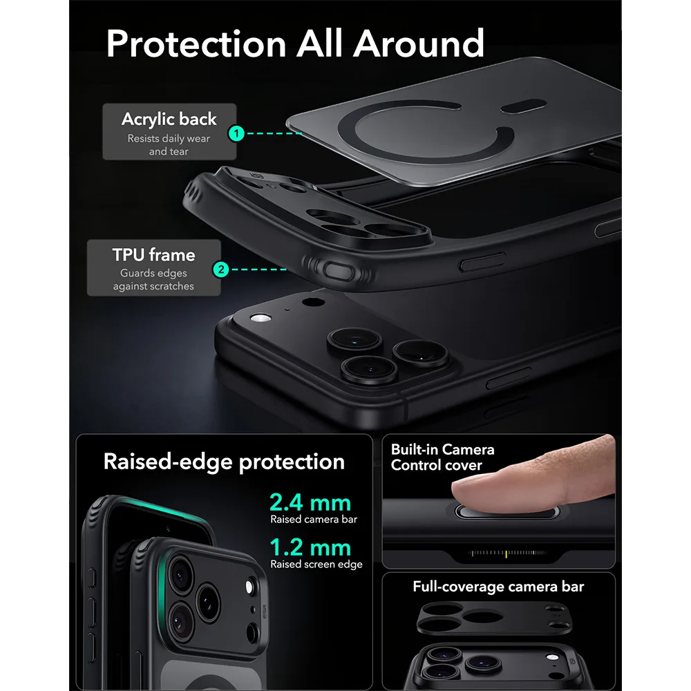 ESR รุ่น Classic Hybrid (Camera Control) - เคส iPhone 18 Pro / 17 Pro - สี Frosted Black 4 ESR รุ่น Classic Hybrid (Camera Control) - เคส iPhone 18 Pro / 17 Pro - สี Frosted Black - Image 4