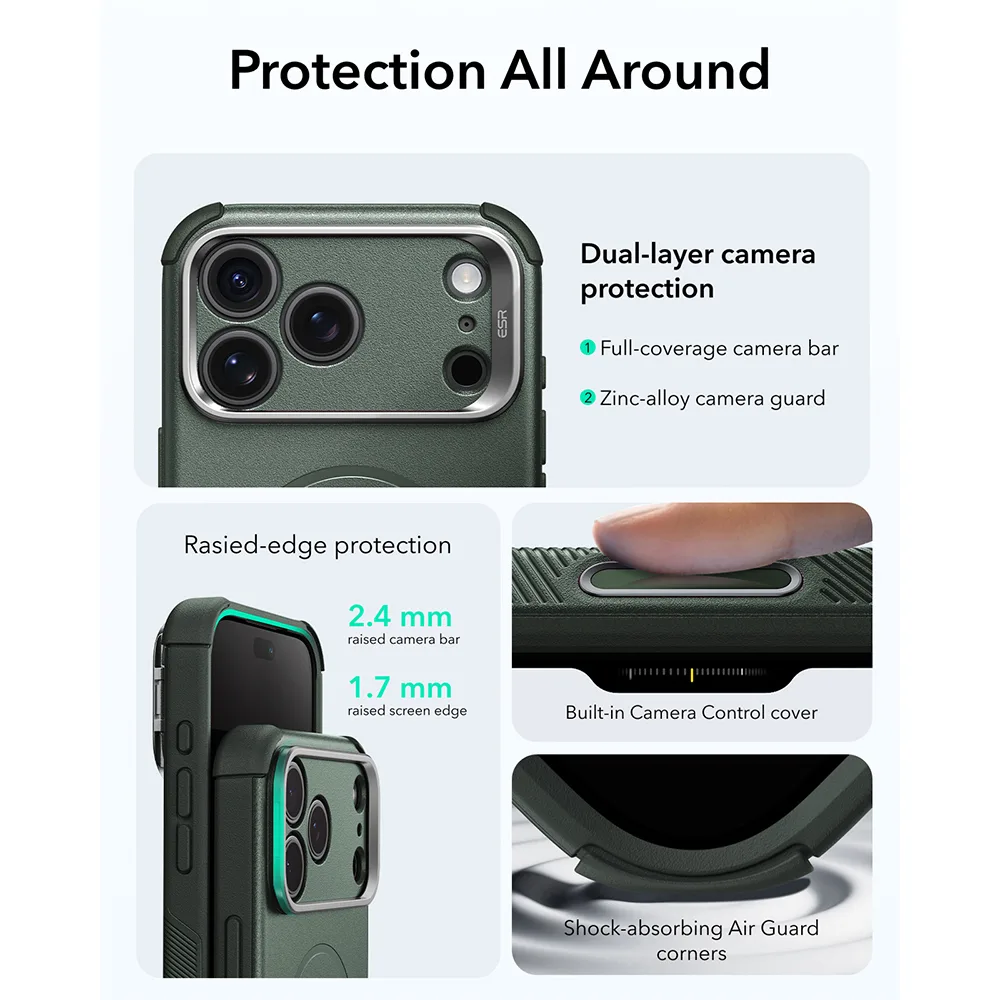 ESR รุ่น Cyber Tough Stash Stand (Camera Control) - เคส iPhone 18 Pro Max / 17 Pro Max - สี Green 5 ESR รุ่น Cyber Tough Stash Stand (Camera Control) - เคส iPhone 18 Pro Max / 17 Pro Max - สี Green - Image 5