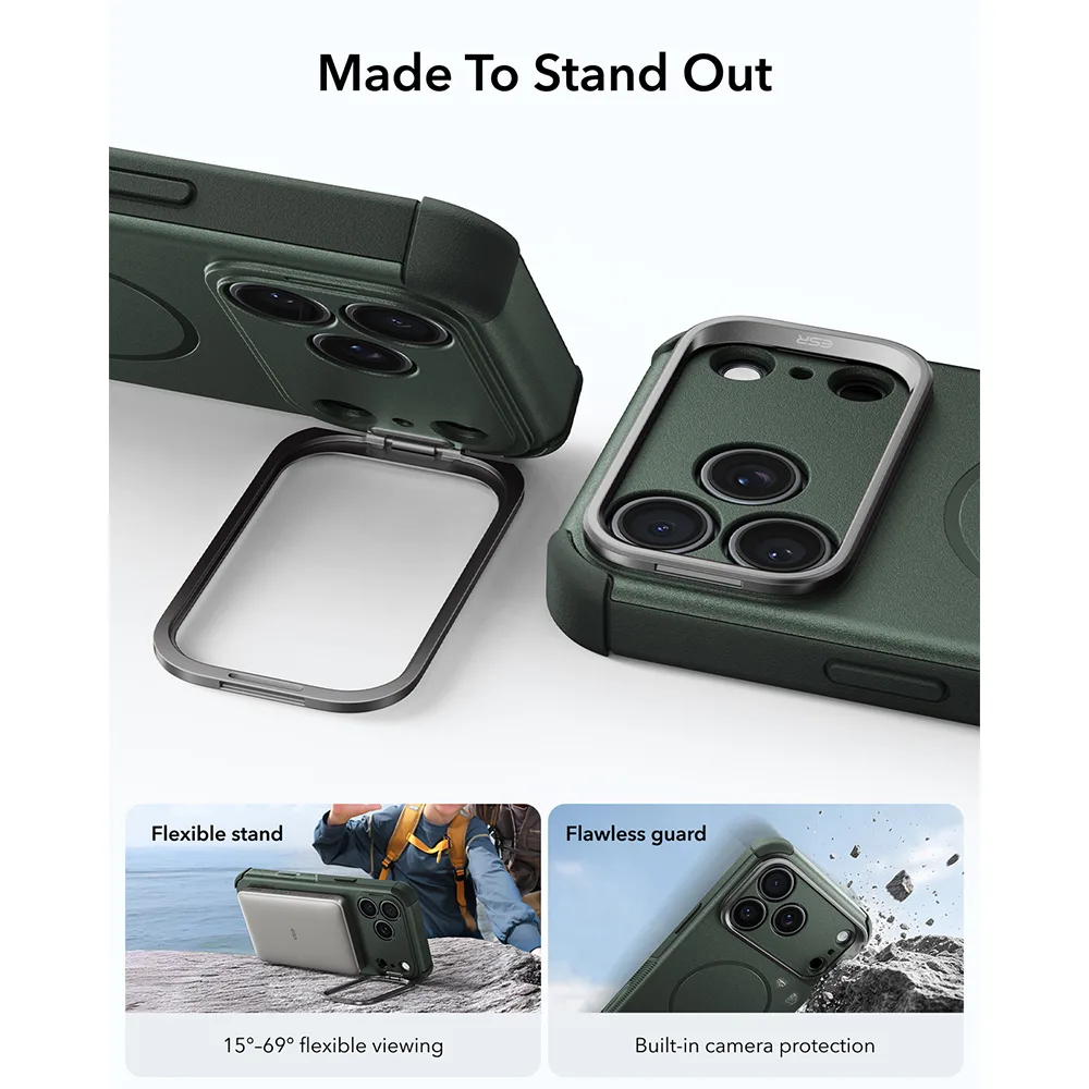 ESR รุ่น Cyber Tough Stash Stand (Camera Control) - เคส iPhone 18 Pro Max / 17 Pro Max - สี Green 4 ESR รุ่น Cyber Tough Stash Stand (Camera Control) - เคส iPhone 18 Pro Max / 17 Pro Max - สี Green - Image 4